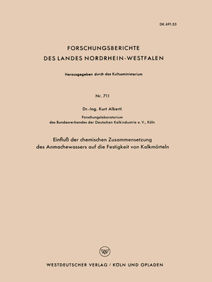 cover image of Einfluß der chemischen Zusammensetzung des Anmachewassers auf die Festigkeit von Kalkmörteln